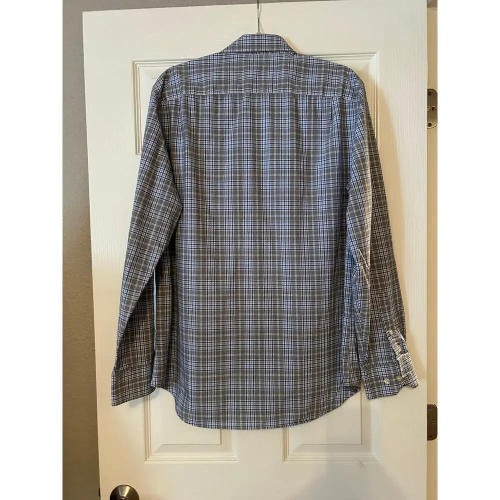 Banana Republic Non-Iron Slim Fit Plaid Dress Shirt Blue Gray Cotton Men’s L